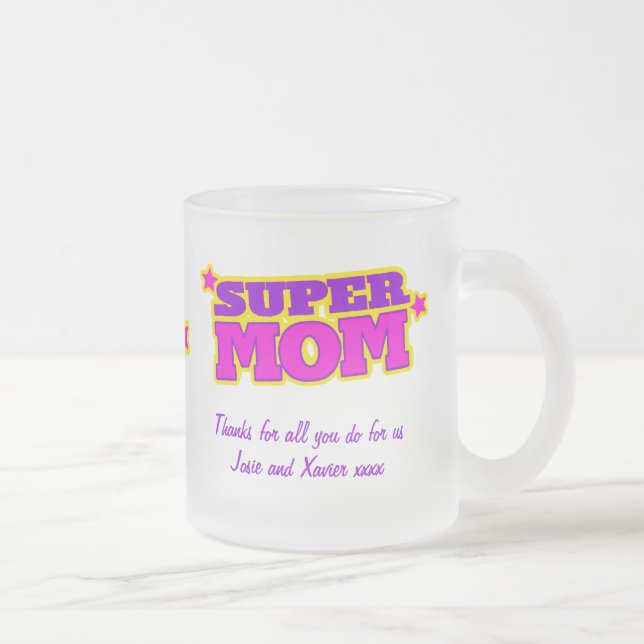 Super mum superhero style thank you frosted glass coffee mug (Right)