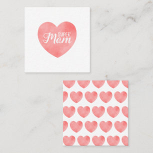 Super Mum text in pink heart, mother's day design Square Business Card