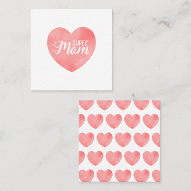 Super Mum text in pink heart, mother's day design Square Business Card (Front/Back)