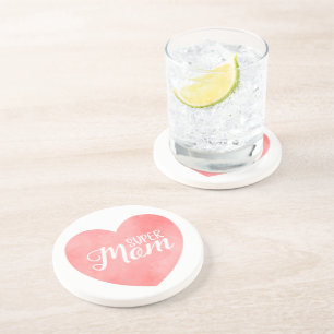 Super Mum text in pink painted heart Coaster