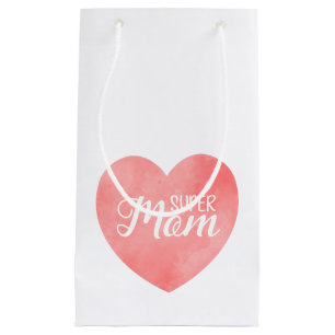 Super Mum text in pink painted heart Small Gift Bag