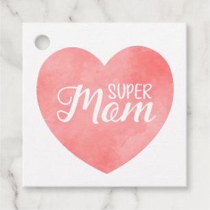 Super Mum text, mother's day pink heart design Favour Tags
