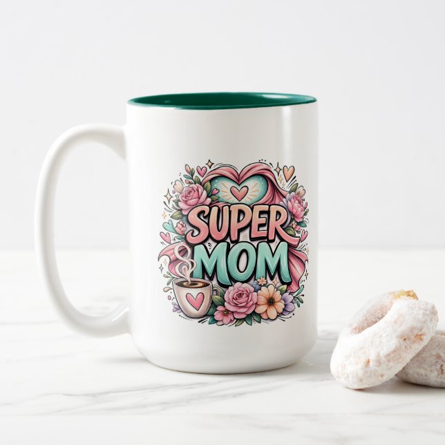 ** Super Mum Two-Tone Coffee Mug (With Donut)