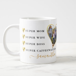 Super Mum Wife Boss Heart Photo Mother's Day Large Coffee Mug