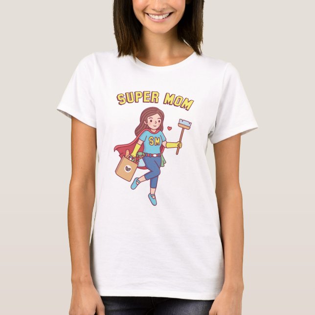 Super Mum With Cape Funny Mothers Day T-Shirt (Front)