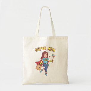 Super Mum With Cleaning Brush and Groceries Funny Tote Bag