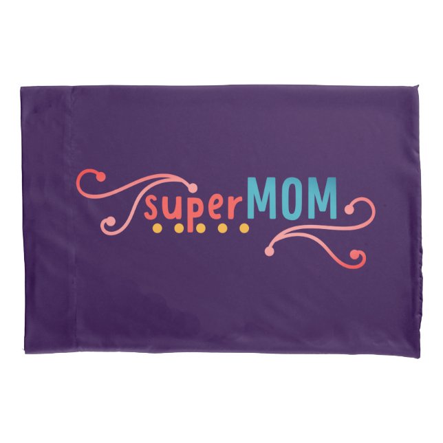 Super Mum wording with hand drawn basic shapes  Pillowcase (Front)