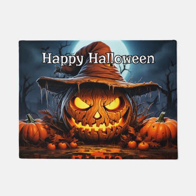 Super Nefarious Happy Halloween Pumpkin Doormat (Front)