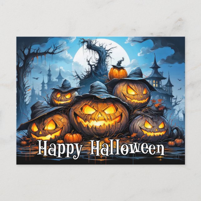 Super Nefarious Mad Pumpkins | Happy Halloween Postcard (Front)