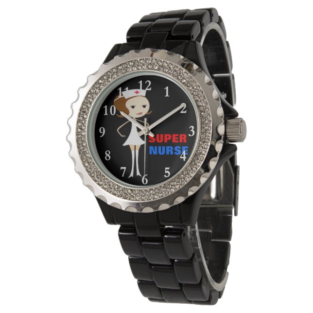 Super Nurse Rhinestone Wrist Watch (Angled)
