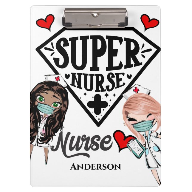 Super nurse superhero DIY name lettering Clipboard (Front)