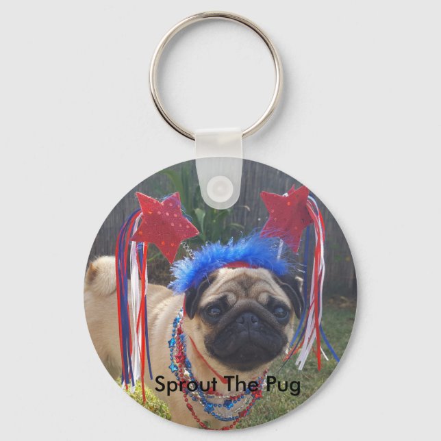 Super Patriotic Pug Key Ring (Front)