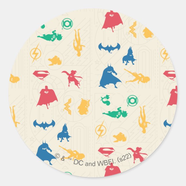 Super-Pets & Justice League Silhouette Pattern Classic Round Sticker (Front)
