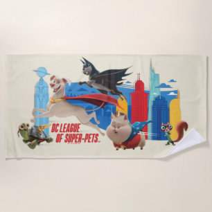Super-Pets Patrolling Metropolis Beach Towel