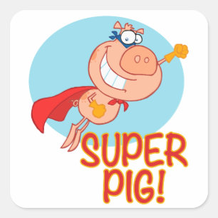 super pig superhero pig flying square sticker