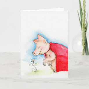 Super Pig Takes Time to Smell the Flowers Card