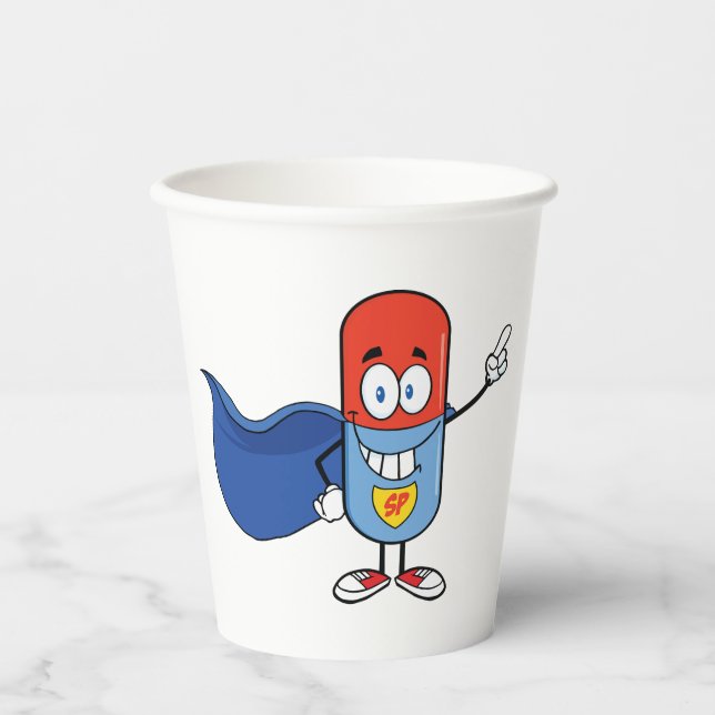 Super Pill Cartoon Hero Character Paper Cups (Front)