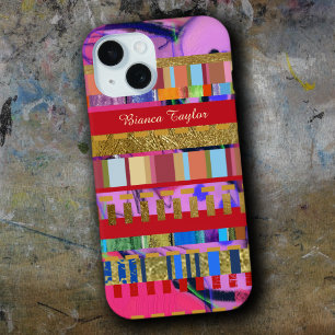Super Pop and Colourful Stripes on Pink iPhone 15 Case