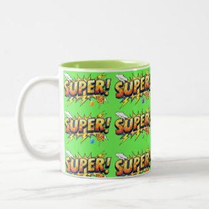 Super!, Pop Art, by Natasha Us   Two-Tone Coffee Mug