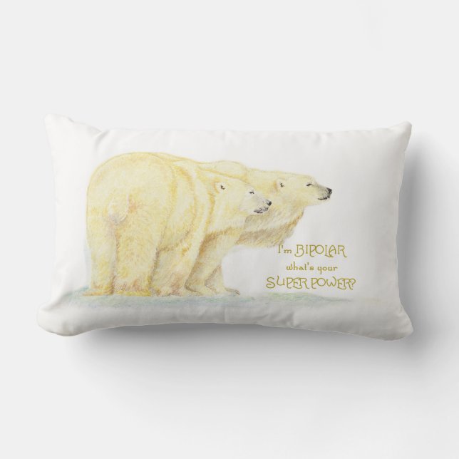 Super Power Bipolar Humour Quote Polar Bear Animal Lumbar Cushion (Front)
