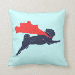 Super Pug Cushion<br><div class="desc">Super Pug. A minimalist vector design featuring a super pug flying with a cute red cape. A great gift for fans of pugs,  dogs,  super hero canines and vector art.</div>
