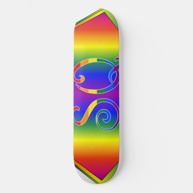 Super Queer (SQ) Gay Pride Cape Skateboard 8½" (Front)