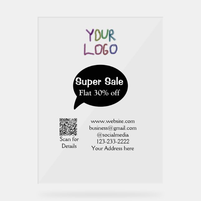 super sale business discount scan QR code details  Acrylic Sign (Front)