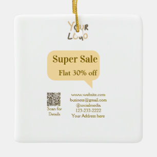 super sale business discount scan QR code details Ceramic Ornament