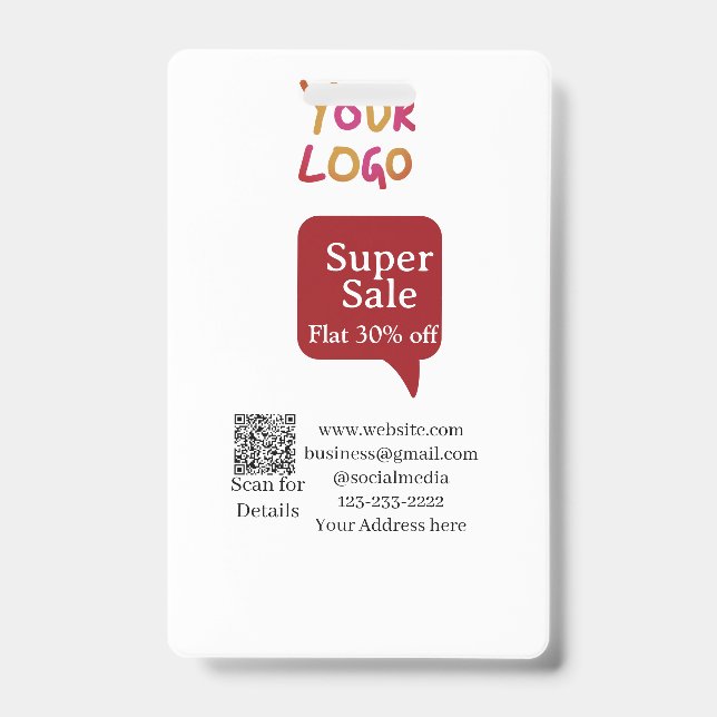 super sale business discount scan QR code details  ID Badge (Front)