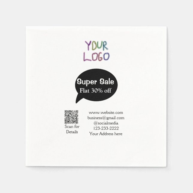 super sale business discount scan QR code details  Napkin (Front)