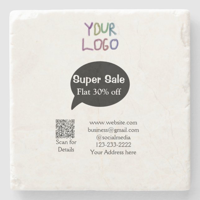 super sale business discount scan QR code details  Stone Coaster (Front)