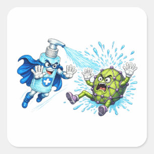 Super Sanitizer vs. Germ Monster Square Sticker