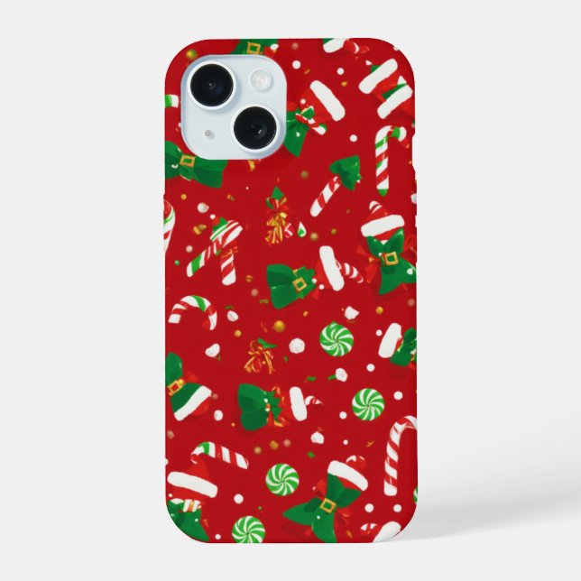 Super Santa Candy Cane Christmas Pattern iPhone 15 Case (Back)
