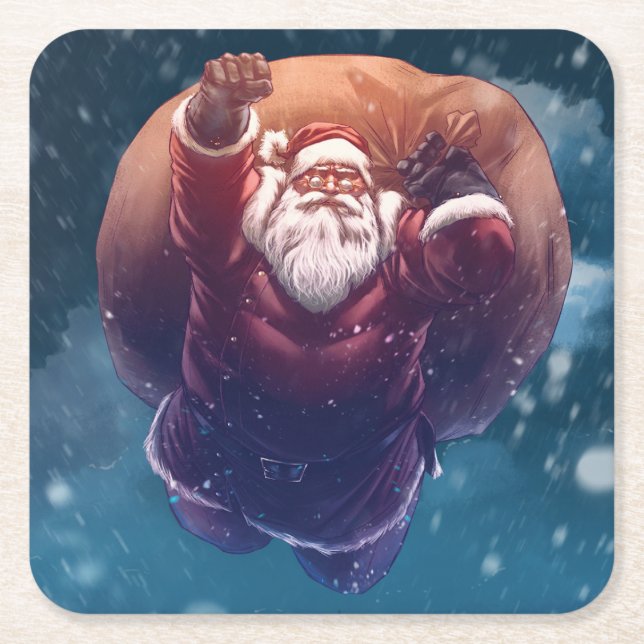 Super Santa Square Paper Coaster (Front)