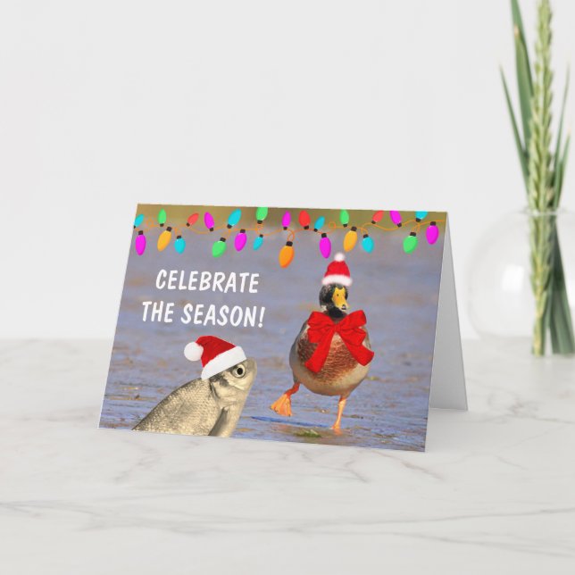 Super Silly Duck And Fish Christmas Holiday Card (Front)