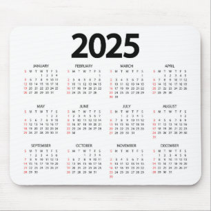 Super Simple 2025 White Background Calendar Mouse Mat
