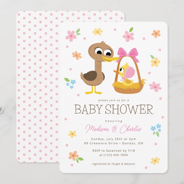 Super Simple | 5 Little Ducks Girl Baby Shower Invitation (Front/Back)