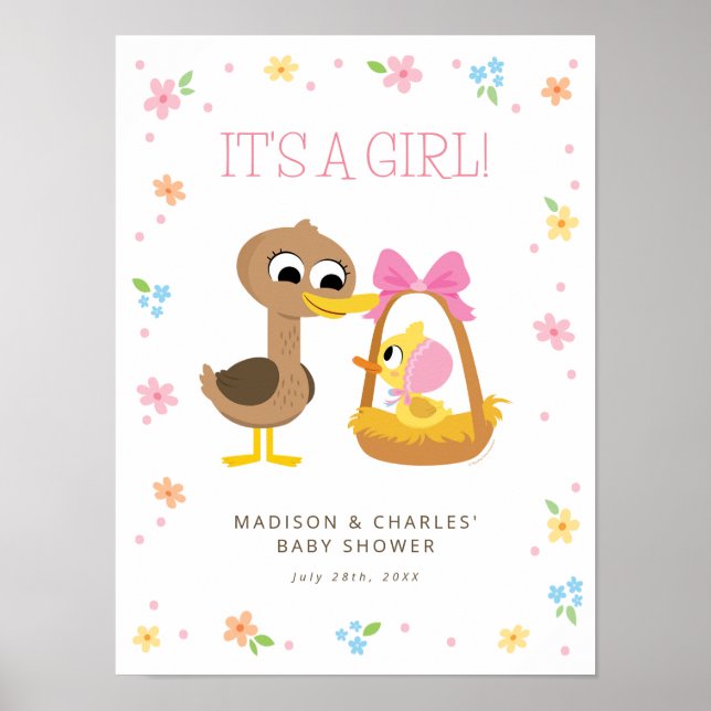 Super Simple | 5 Little Ducks Girl Baby Shower Poster (Front)