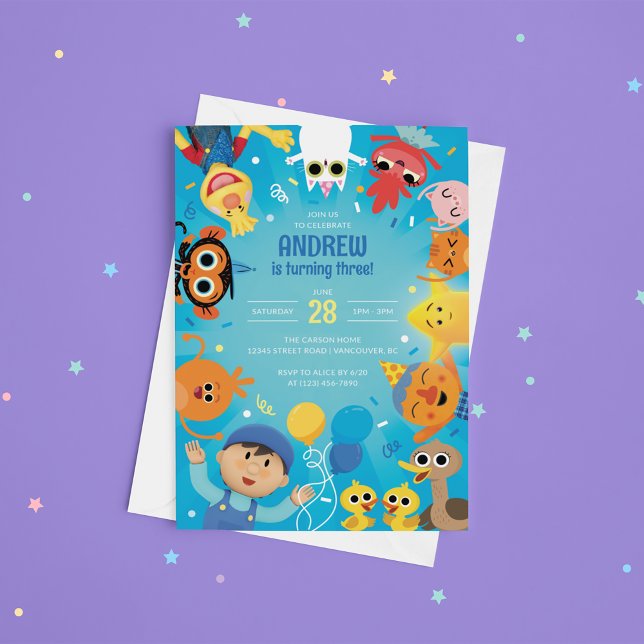 Super Simple Character Confetti Birthday  Invitation (Invitation on table)
