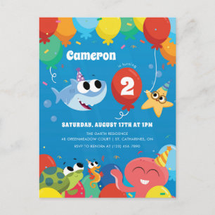 Super Simple   Finny the Shark Balloons Birthday Postcard