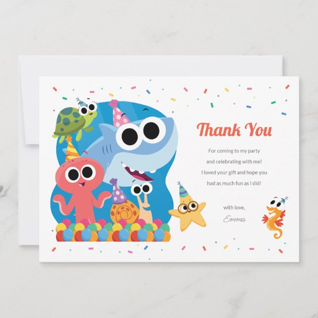 Super Simple | Finny the Shark Confetti Birthday Thank You Card (Front)