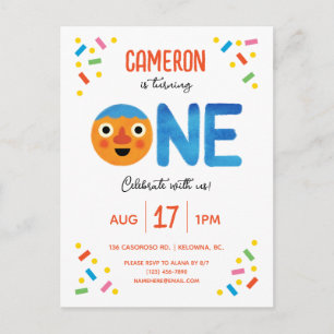 Super Simple Noodle & Pals Confetti 1st Birthday Postcard