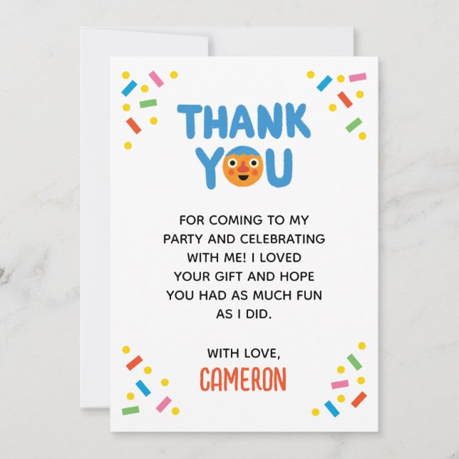 Super Simple Noodle & Pals Confetti 1st Birthday  Thank You Card (Front)