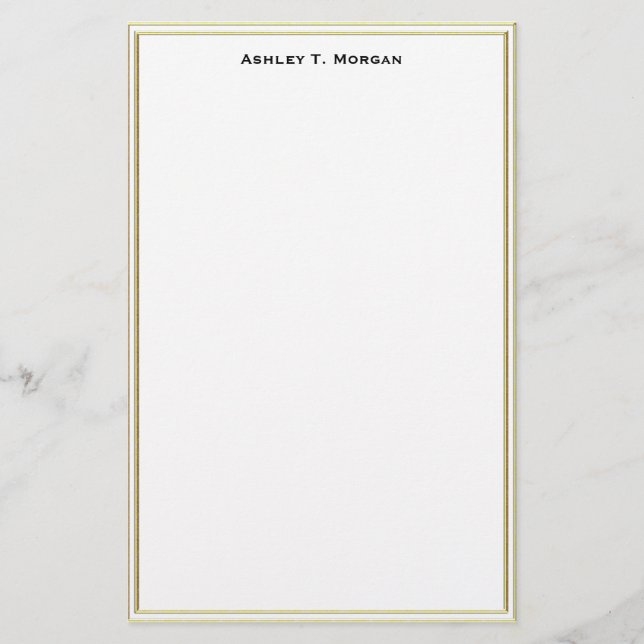 Super Simplicity Double Gold Frame Wt Personalised Stationery (Front)