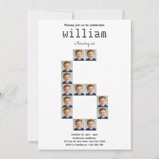 Super Six Photo Collage Birthday Invitation