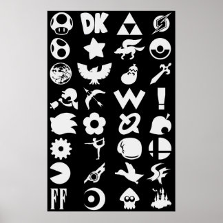 Super Smash Bros Ultimate Series Logos White Ico Poster