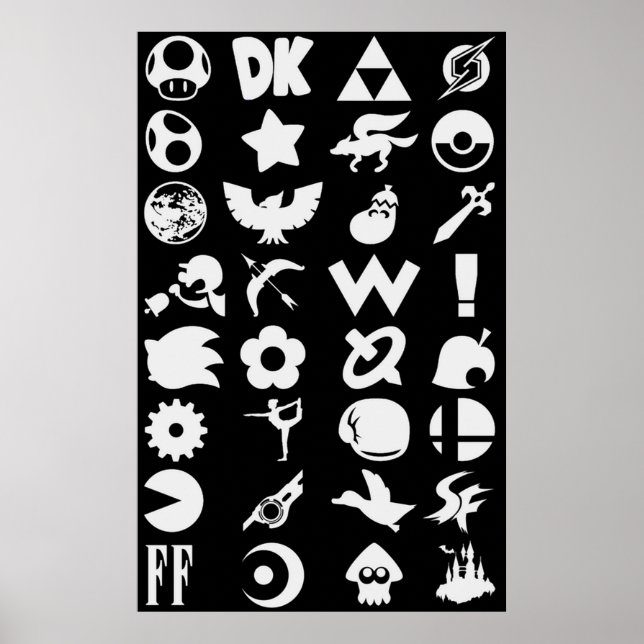Super Smash Bros Ultimate Series Logos  White Ico Poster (Front)