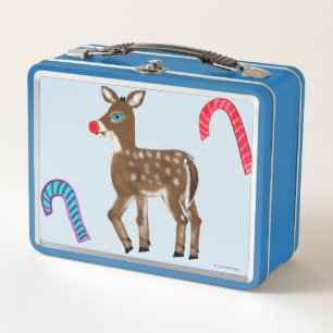 Super Snow Blue Eyed Reindeer Christmas Tree Metal Lunch Box