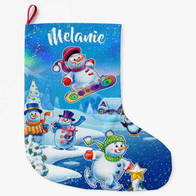 Super Snowman party custom Christmas stocking (Front)