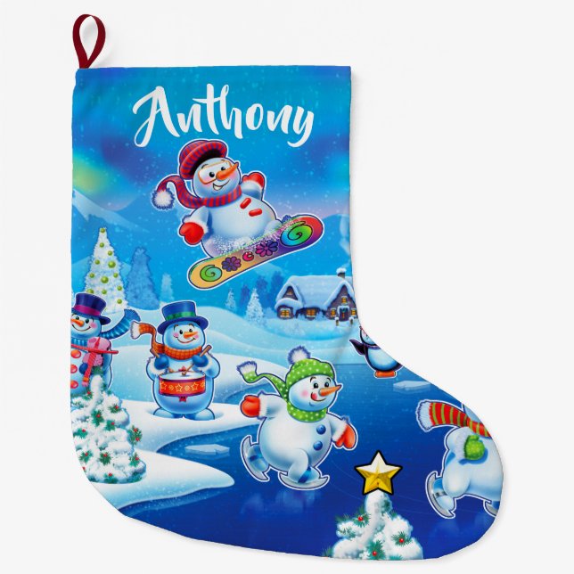 Super Snowman party custom Christmas stocking (Front)